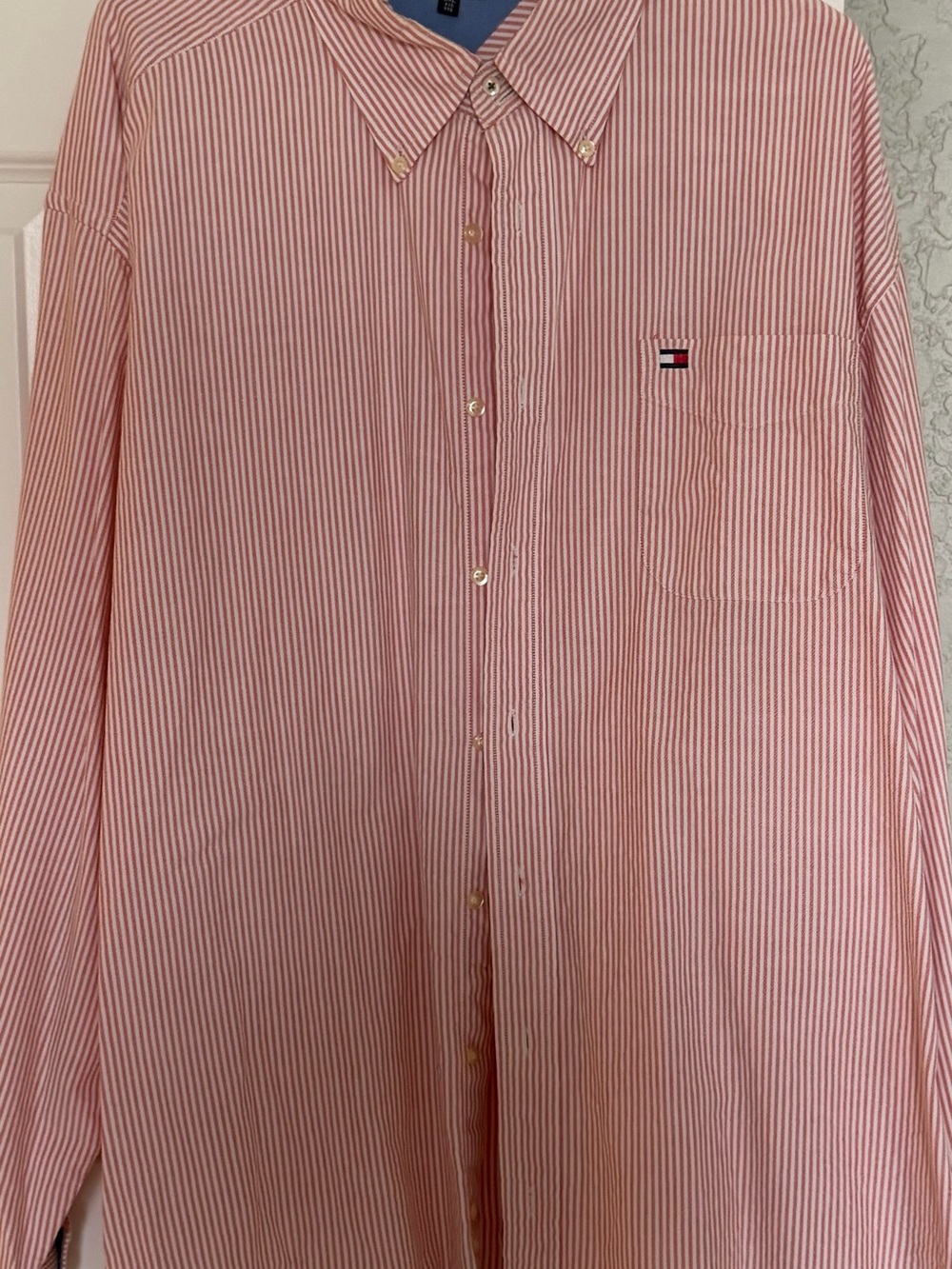 Men's Tommy Hilfiger Red Pinstripe Button Down Shirt Size XXL